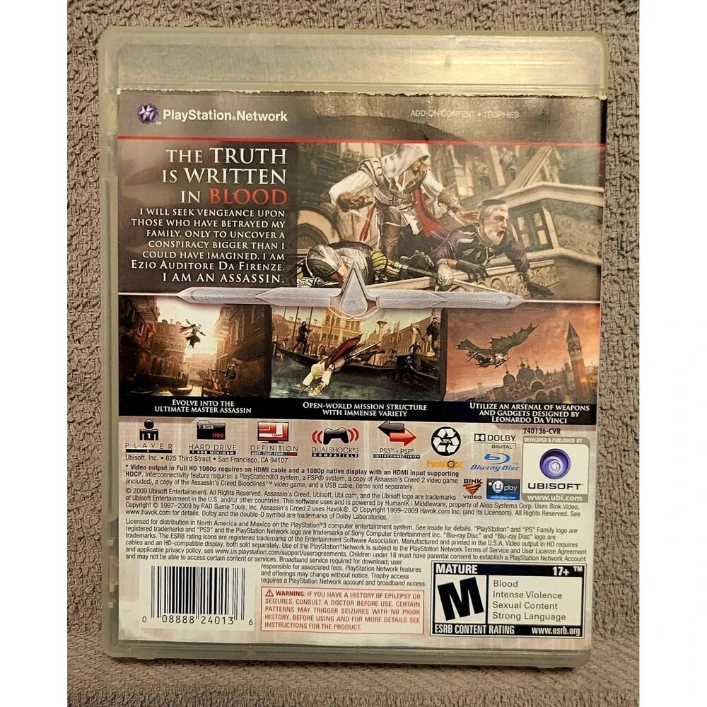 Sony PlayStation 3 PS3: Assassin's Creed II,CIB,CLN DISC,TESTED, FAST SHIPPING